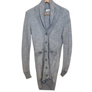 L’AGENCE Herringbone Longline Cardigan Gray Button Front Sweater Coat XS